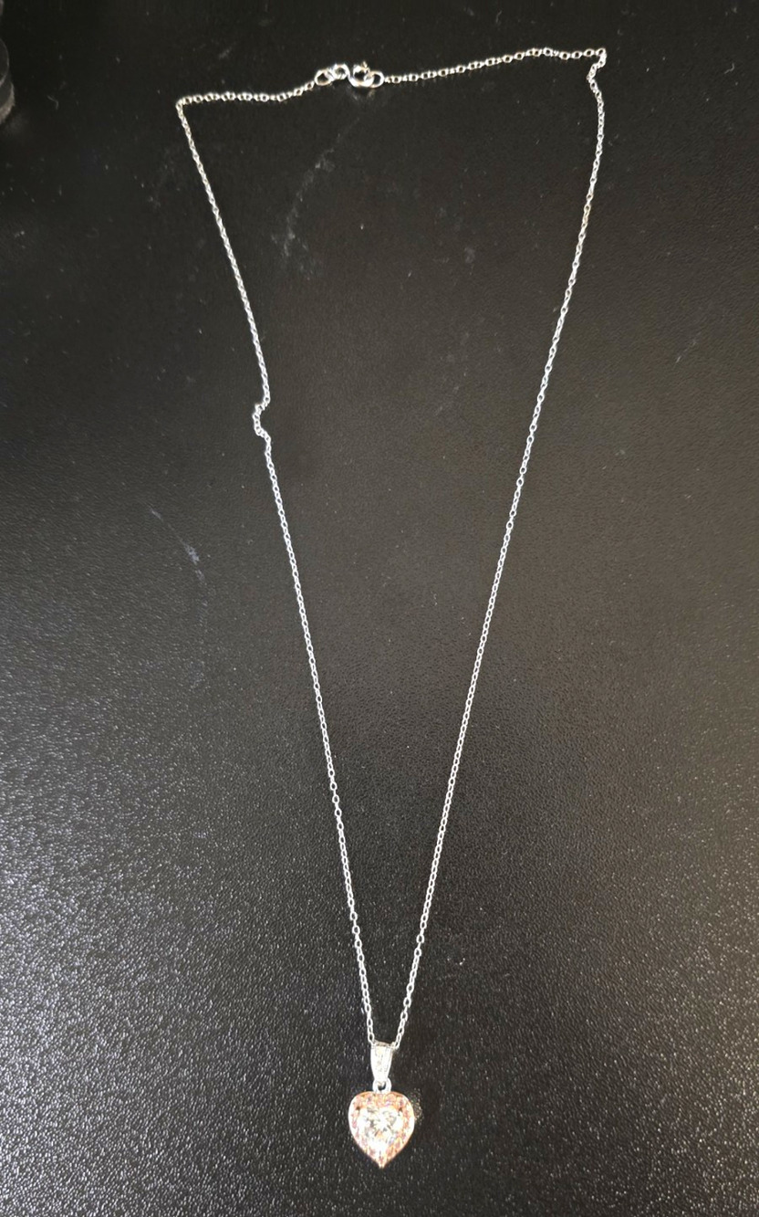 925 Sterling Silver Heart Pendant Necklace Cable Chain Spring Ring Silver